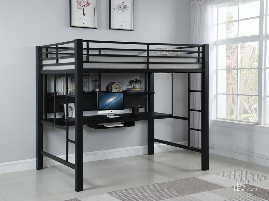 The appearance of Bunks Workstation Black Full Workstation Loft Bed designed by Coaster in the modern / contemporary interior design. This black piece of furniture  was selected by 1StopBedrooms from Bunks Collection to add a touch of cosiness and style into your home. Sku: 460023B1;460023B2. Material: Metal. Product Type: Loft Bed. Bed Size: Full. Bed Type: Loft Bed. Image1