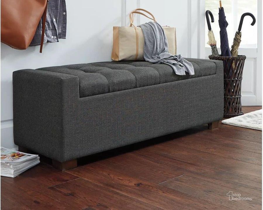 The appearance of Bunty Gray Accent and Storage Bench designed by Isaac Tahari in the transitional interior design. This gray piece of furniture  was selected by 1StopBedrooms from Bunty Collection to add a touch of cosiness and style into your home. Sku: A3000224. Material: Fabric. Product Type: Storage Bench. Image1