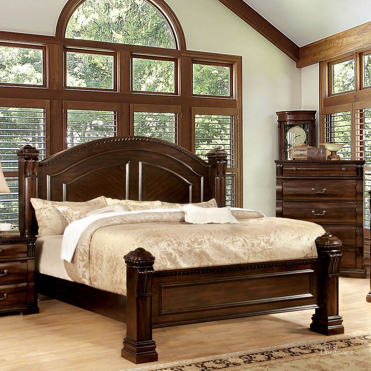 The appearance of Burleigh California King Bed In Cherry designed by Furniture of America in the transitional interior design. This cherry piece of furniture  was selected by 1StopBedrooms from Burleigh Collection to add a touch of cosiness and style into your home. Sku: CM7791CK-1;CM7791CK-2;CM7791CK-3;CM7791CK-4;CM7791CK-5. Bed Type: Poster Bed. Material: Wood. Product Type: Poster Bed. Bed Size: California King. Image1