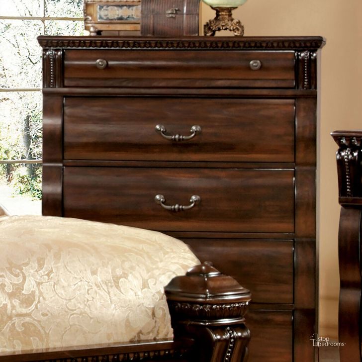 The appearance of Burleigh Chest In Cherry designed by Furniture of America in the transitional interior design. This cherry piece of furniture  was selected by 1StopBedrooms from Burleigh Collection to add a touch of cosiness and style into your home. Sku: CM7791C. Material: Wood. Product Type: Chest. Image1