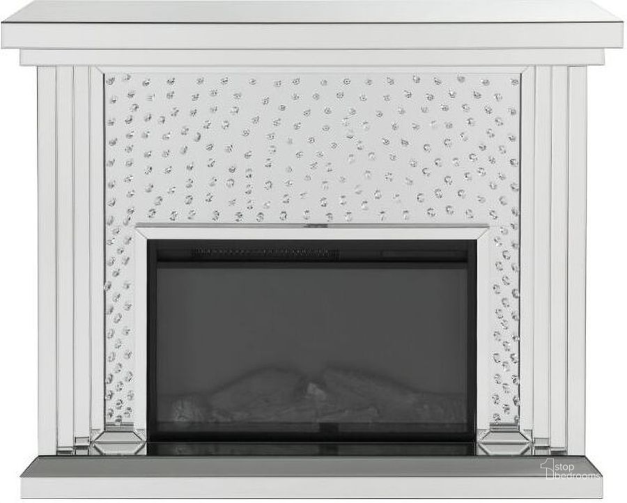 The appearance of Burrell Silver Fireplace and Mantel 0qb2338015 designed by Sterling Designs in the glam interior design. This silver piece of furniture  was selected by 1StopBedrooms from Burrell Collection to add a touch of cosiness and style into your home. Sku: 90204. Material: Wood. Product Type: Fireplace. Image1