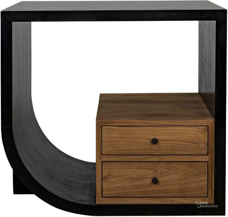 The appearance of Burton Left Side Table In Hand Rubbed Black And Teak designed by Noir in the transitional interior design. This black piece of furniture  was selected by 1StopBedrooms from Burton Collection to add a touch of cosiness and style into your home. Sku: GTAB848HB-L. Product Type: Side Table. Material: Wood Veneer. Image1