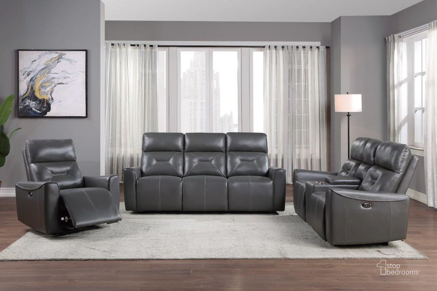 The appearance of Burwell Dark Gray Double Power Reclining Living Room Set designed by Homelegance in the modern / contemporary interior design. This gray piece of furniture  was selected by 1StopBedrooms from Burwell Collection to add a touch of cosiness and style into your home. Sku: 9446GY-3PW;9446GY-2PW. Material: Wood. Product Type: Living Room Set. Image1