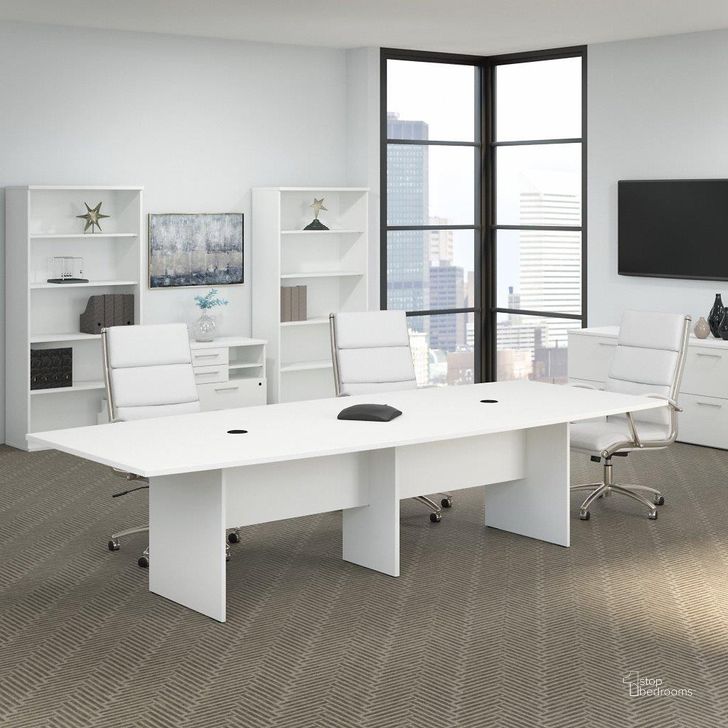 The appearance of Bush Business Furniture 120W x 48D Boat Shaped Conference Table with Wood Base in White designed by Bush Furniture in the transitional interior design. This white piece of furniture  was selected by 1StopBedrooms from Conference Tables Collection to add a touch of cosiness and style into your home. Sku: 99TB12048WHK. Material: Wood. Product Type: Conference Table. Image1
