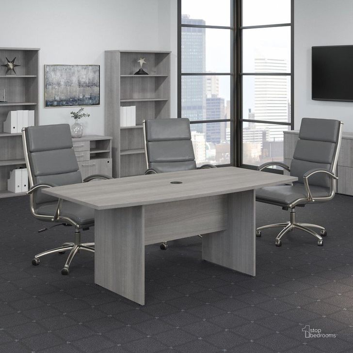 The appearance of Bush Business Furniture 72W x 36D Boat Shaped Conference Table with Wood Base in Platinum Gray designed by Bush Furniture in the transitional interior design. This gray piece of furniture  was selected by 1StopBedrooms from Conference Tables Collection to add a touch of cosiness and style into your home. Sku: 99TB7236PG. Material: Wood. Product Type: Conference Table. Image1