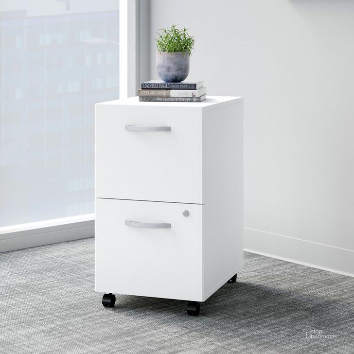 The appearance of Bush Business Furniture Easy Office 2 Drawer Mobile File Cabinet in Pure White designed by Bush Furniture in the transitional interior design. This white piece of furniture  was selected by 1StopBedrooms from Easy Office Collection to add a touch of cosiness and style into your home. Sku: EO108WHSU. Material: Wood. Product Type: Mobile Filing Cabinet. Image1