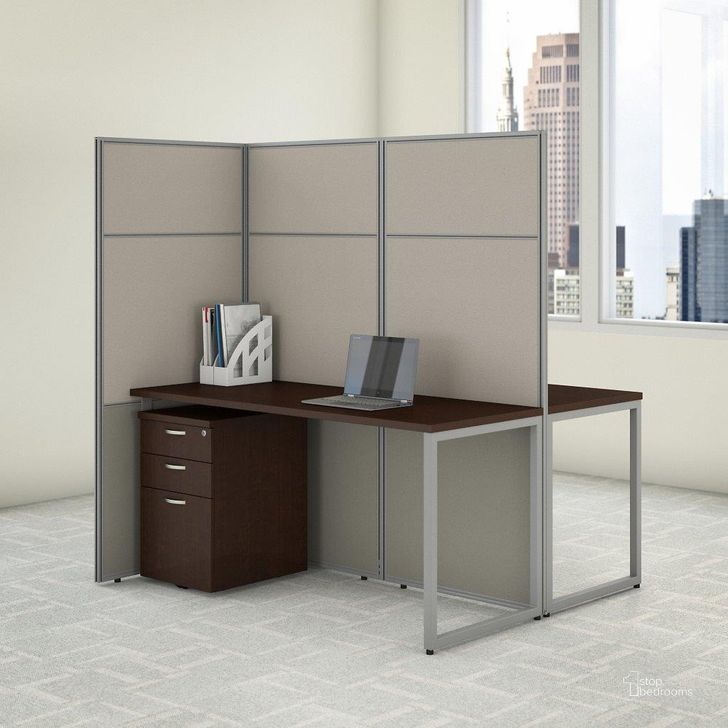 The appearance of Bush Business Furniture Easy Office 60W 2 Person Cubicle Desk with File Cabinets and 66H Panels in Mocha Cherry designed by Bush Furniture in the transitional interior design. This cherry piece of furniture  was selected by 1StopBedrooms from Easy Office Collection to add a touch of cosiness and style into your home. Sku: EODH46SMR-03K. Material: Wood. Product Type: Desk. Image1