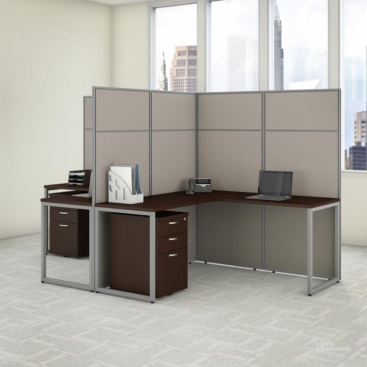 The appearance of Bush Business Furniture Easy Office 60W 2 Person L Shaped Cubicle Desk with Drawers and 66H Panels in Mocha Cherry designed by Bush Furniture in the transitional interior design. This cherry piece of furniture  was selected by 1StopBedrooms from Easy Office Collection to add a touch of cosiness and style into your home. Sku: EODH56SMR-03K. Material: Wood. Product Type: Desk. Image1