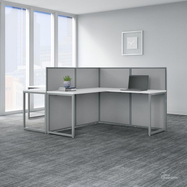 The appearance of Bush Business Furniture Easy Office 60W 2 Person L Shaped Cubicle Desk Workstation with 45H Panels in Pure White designed by Bush Furniture in the transitional interior design. This white and gray piece of furniture  was selected by 1StopBedrooms from Easy Office Collection to add a touch of cosiness and style into your home. Sku: EOD560WH-03K. Material: Wood. Product Type: Work Station. Image1