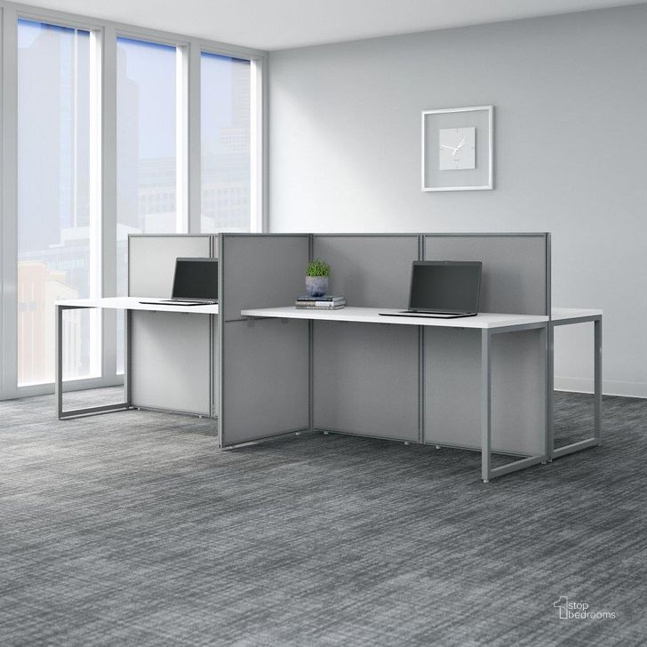 The appearance of Bush Business Furniture Easy Office 60W 4 Person Cubicle Desk Workstation with 45H Panels in Pure White designed by Bush Furniture in the transitional interior design. This white and gray piece of furniture  was selected by 1StopBedrooms from Easy Office Collection to add a touch of cosiness and style into your home. Sku: EOD660WH-03K. Material: Wood. Product Type: Work Station. Image1