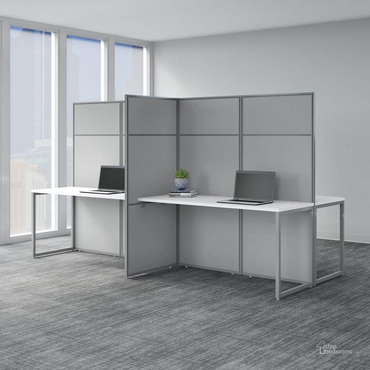 The appearance of Bush Business Furniture Easy Office 60W 4 Person Cubicle Desk Workstation with 66H Panels in Pure White designed by Bush Furniture in the transitional interior design. This white and gray piece of furniture  was selected by 1StopBedrooms from Easy Office Collection to add a touch of cosiness and style into your home. Sku: EODH660WH-03K. Material: Wood. Product Type: Work Station. Image1