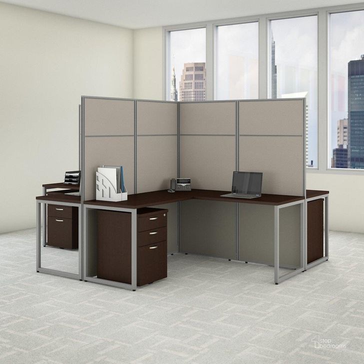 The appearance of Bush Business Furniture Easy Office 60W 4 Person L Shaped Cubicle Desk with Drawers and 66H Panels in Mocha Cherry designed by Bush Furniture in the transitional interior design. This cherry piece of furniture  was selected by 1StopBedrooms from Easy Office Collection to add a touch of cosiness and style into your home. Sku: EODH76SMR-03K. Material: Wood. Product Type: Desk. Image1