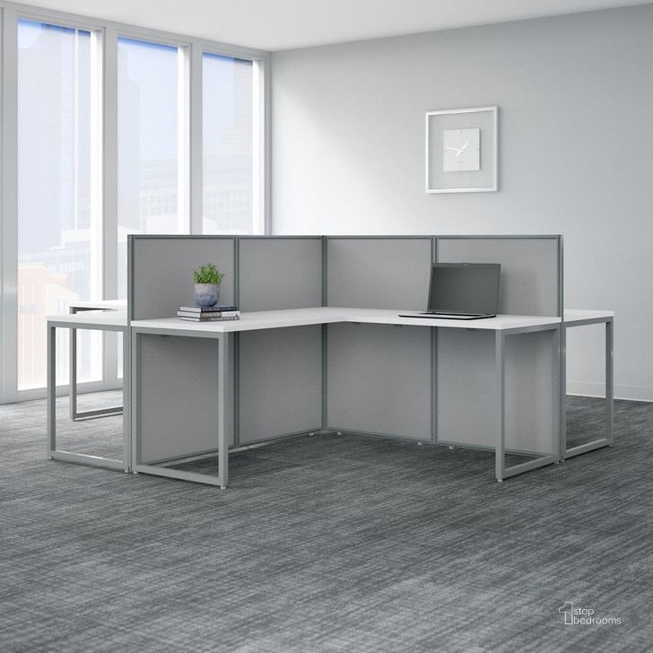 The appearance of Bush Business Furniture Easy Office 60W 4 Person L Shaped Cubicle Desk Workstation with 45H Panels in Pure White designed by Bush Furniture in the transitional interior design. This white and gray piece of furniture  was selected by 1StopBedrooms from Easy Office Collection to add a touch of cosiness and style into your home. Sku: EOD760WH-03K. Material: Wood. Product Type: Work Station. Image1