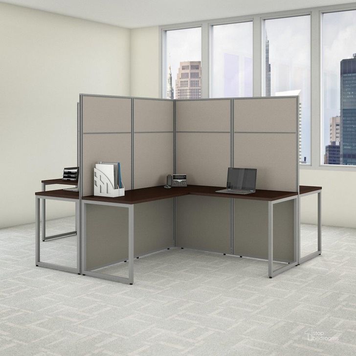 The appearance of Bush Business Furniture Easy Office 60W 4 Person L Shaped Cubicle Desk Workstation with 66H Panels in Mocha Cherry designed by Bush Furniture in the transitional interior design. This cherry piece of furniture  was selected by 1StopBedrooms from Easy Office Collection to add a touch of cosiness and style into your home. Sku: EODH760MR-03K. Material: Wood. Product Type: Work Station. Image1