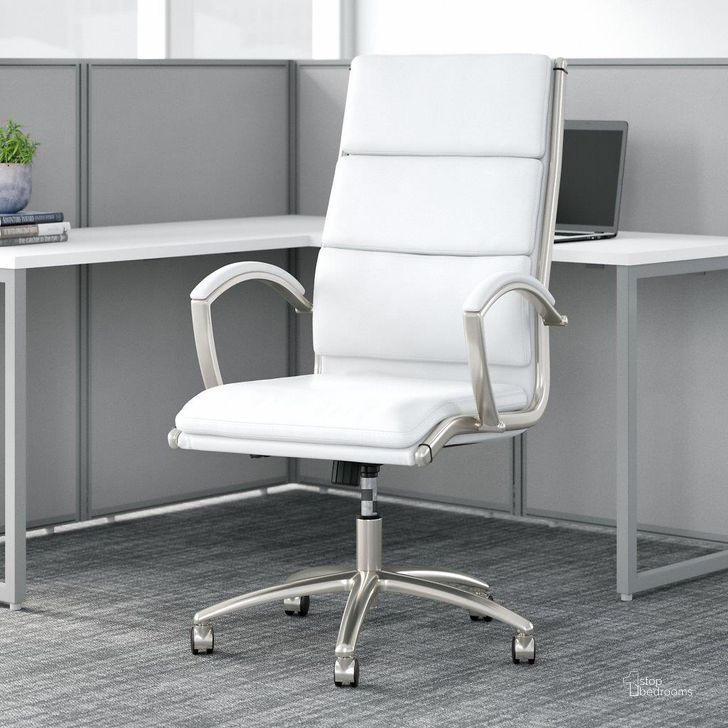 The appearance of Bush Business Furniture Easy Office High Back Leather Executive Chair in White designed by Bush Furniture in the modern / contemporary interior design. This white leather piece of furniture  was selected by 1StopBedrooms from Easy Office Collection to add a touch of cosiness and style into your home. Sku: EO110WH. Material: Leather. Product Type: Office Chair. Image1