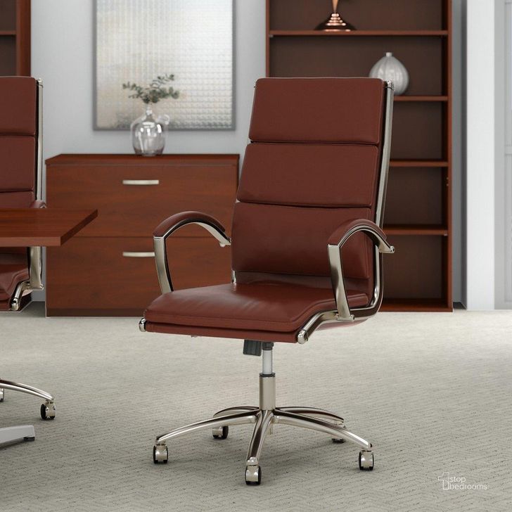 The appearance of Bush Business Furniture High Back Leather Executive Office Chair For Conference Tables in Harvest Cherry Ctb003Cs designed by Bush Furniture in the transitional interior design. This cherry piece of furniture  was selected by 1StopBedrooms from Conference Tables Collection to add a touch of cosiness and style into your home. Sku: CTB003CS. Material: Fabric. Product Type: Conference Chair. Image1