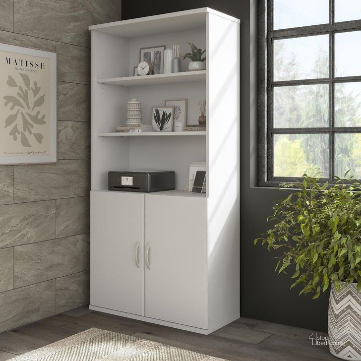 Bush Business Furniture Hybrid Tall 5 Shelf Bookcase with Doors in