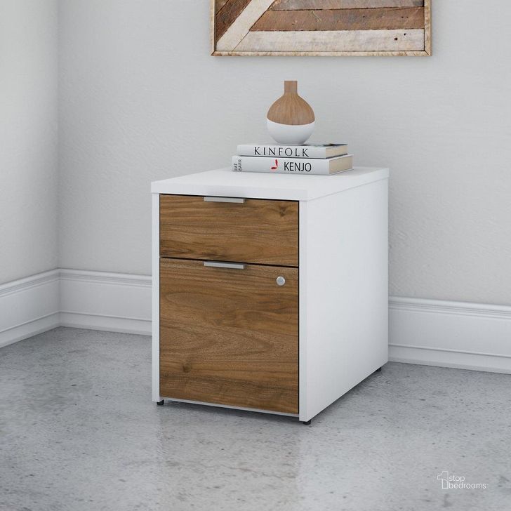 The appearance of Bush Business Furniture Jamestown 2 Drawer File Cabinet in White and Fresh Walnut designed by Bush Furniture in the modern / contemporary interior design. This walnut and white piece of furniture  was selected by 1StopBedrooms from Jamestown Collection to add a touch of cosiness and style into your home. Sku: JTF116FWWHSU. Material: Wood. Product Type: File Cabinet. Image1