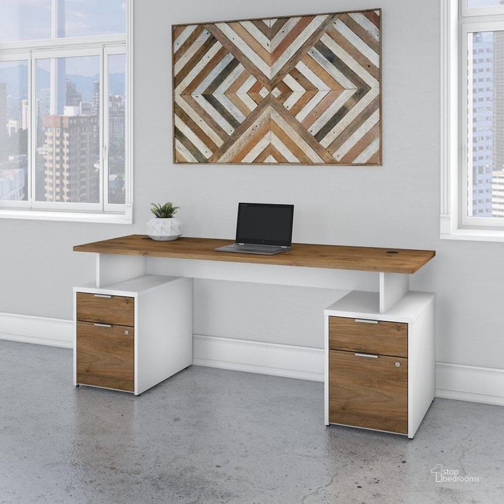 The appearance of Bush Business Furniture Jamestown 72W Desk with 4 Drawers in White and Fresh Walnut designed by Bush Furniture in the modern / contemporary interior design. This walnut and white piece of furniture  was selected by 1StopBedrooms from Jamestown Collection to add a touch of cosiness and style into your home. Sku: JTN005FWWHSU. Material: Wood. Product Type: Desk. Image1