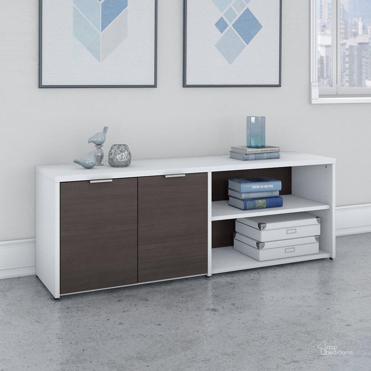 The appearance of Bush Business Furniture Jamestown Low Storage Cabinet with Doors and Shelves in White and Storm Gray designed by Bush Furniture in the modern / contemporary interior design. This gray and white piece of furniture  was selected by 1StopBedrooms from Jamestown Collection to add a touch of cosiness and style into your home. Sku: JTS160SGWH. Product Type: Storage Cabinet. Image1