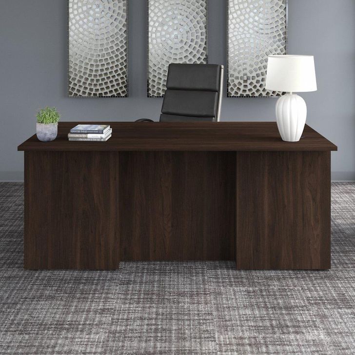 The appearance of Bush Business Furniture Office 500 72W x 36D Executive Desk in Black Walnut designed by Bush Furniture in the modern / contemporary interior design. This black walnut piece of furniture  was selected by 1StopBedrooms from Office 500 Collection to add a touch of cosiness and style into your home. Sku: OFD172BWK. Product Type: Executive Desk. Image1