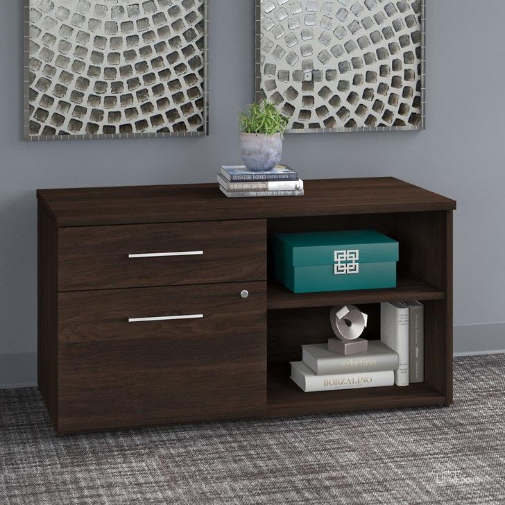 The appearance of Bush Business Furniture Office 500 Low Storage Cabinet with Drawers and Shelves in Black Walnut designed by Bush Furniture in the modern / contemporary interior design. This black walnut piece of furniture  was selected by 1StopBedrooms from Office 500 Collection to add a touch of cosiness and style into your home. Sku: OFS145BW. Product Type: Storage Cabinet. Image1