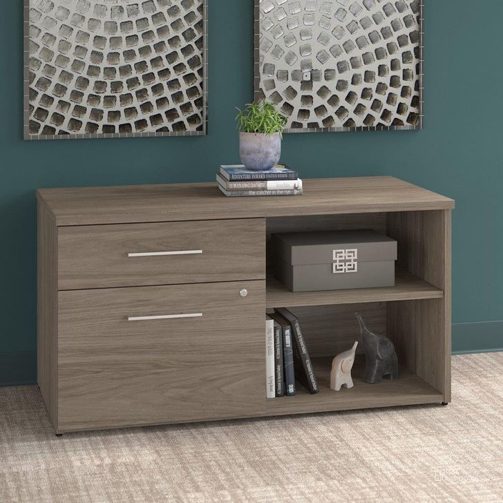 The appearance of Bush Business Furniture Office 500 Low Storage Cabinet with Drawers and Shelves in Modern Hickory designed by Bush Furniture in the modern / contemporary interior design. This hickory piece of furniture  was selected by 1StopBedrooms from Office 500 Collection to add a touch of cosiness and style into your home. Sku: OFS145MH. Product Type: Storage Cabinet. Image1
