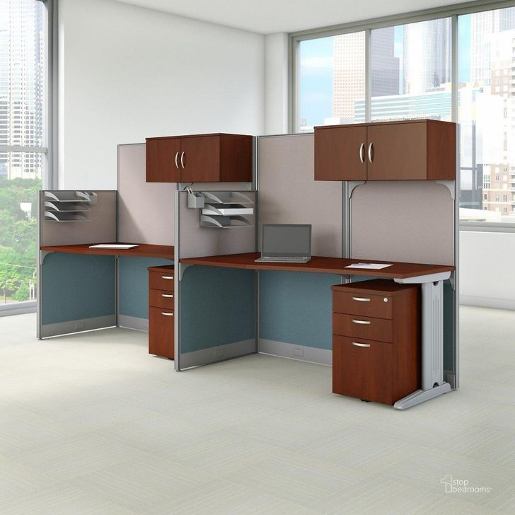 The appearance of Bush Business Furniture Office in An Hour 2 Person Cubicle Workstations in Hansen Cherry designed by Bush Furniture in the modern / contemporary interior design. This hansen cherry piece of furniture  was selected by 1StopBedrooms from Office In An Hour Collection to add a touch of cosiness and style into your home. Sku: OIAH005HC. Product Type: Work Station. Image1