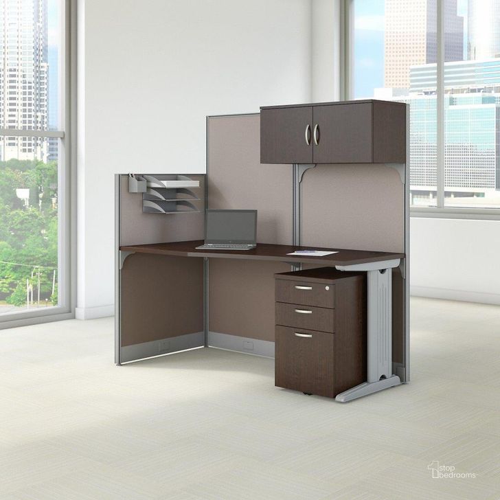 The appearance of Bush Business Furniture Office in An Hour 65W x 33D Cubicle Workstation with Storage in Mocha Cherry designed by Bush Furniture in the transitional interior design. This mocha cherry piece of furniture  was selected by 1StopBedrooms from Office In An Hour Collection to add a touch of cosiness and style into your home. Sku: WC36892-03STGK. Product Type: Work Station. Image1