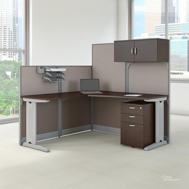 The appearance of Bush Business Furniture Office in An Hour 65W x 65D L Shaped Cubicle Workstation with Storage in Mocha Cherry designed by Bush Furniture in the transitional interior design. This mocha cherry piece of furniture  was selected by 1StopBedrooms from Office In An Hour Collection to add a touch of cosiness and style into your home. Sku: WC36894-03STGK. Product Type: Work Station. Image1