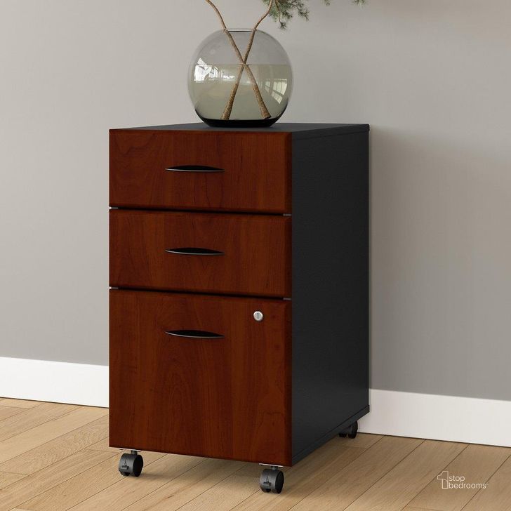 The appearance of Bush Business Furniture Series A 3 Drawer Mobile File Cabinet in Hansen Cherry and Galaxy designed by Bush Furniture in the transitional interior design. This cherry piece of furniture  was selected by 1StopBedrooms from Series A Collection to add a touch of cosiness and style into your home. Sku: WC94453PSU. Product Type: Mobile Filing Cabinet. Image1