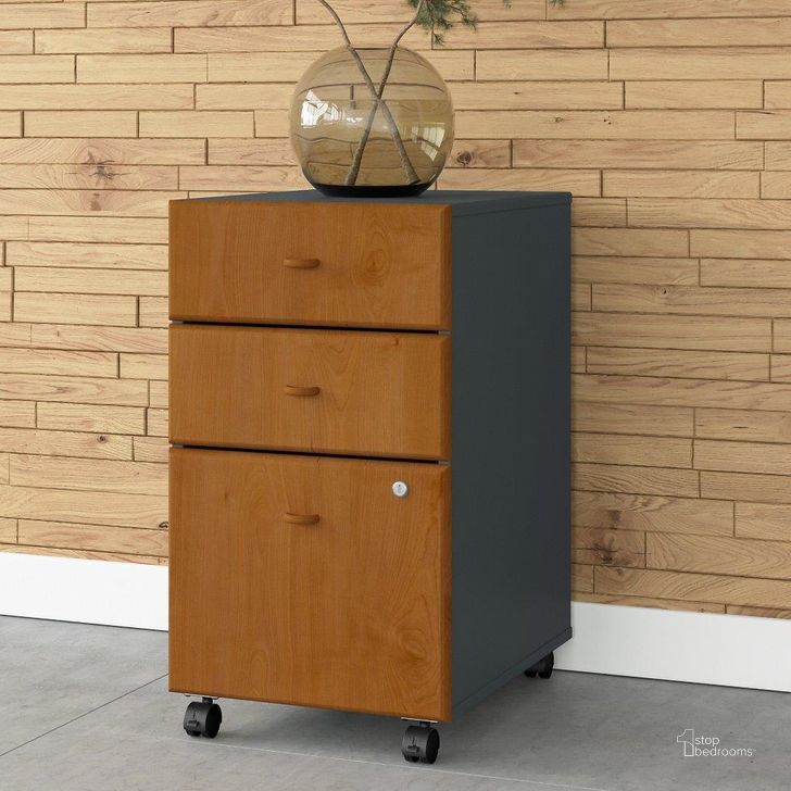 The appearance of Bush Business Furniture Series A 3 Drawer Mobile File Cabinet in Natural Cherry and Slate designed by Bush Furniture in the transitional interior design. This brown and gray piece of furniture  was selected by 1StopBedrooms from Series A Collection to add a touch of cosiness and style into your home. Sku: WC57453PSU. Product Type: Mobile Filing Cabinet. Image1