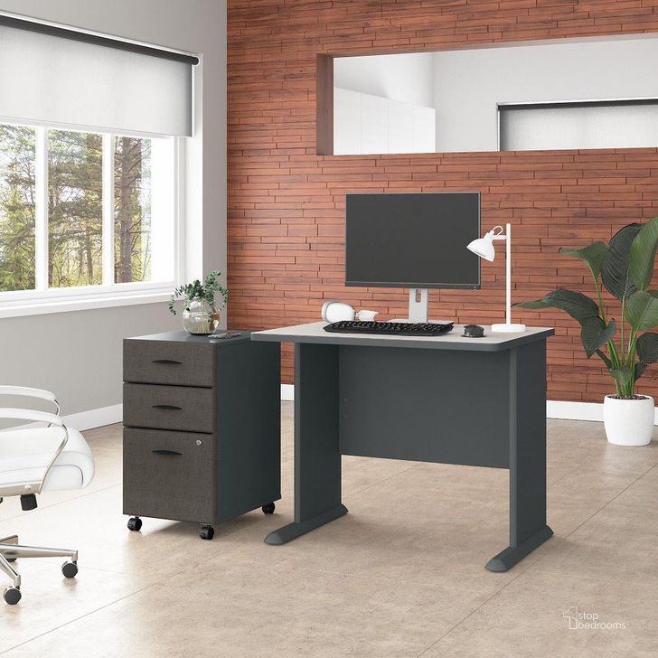 The appearance of Bush Business Furniture Series A 36W Desk with Mobile File Cabinet in Slate and White Spectrum designed by Bush Furniture in the transitional interior design. This gray and white piece of furniture  was selected by 1StopBedrooms from Series A Collection to add a touch of cosiness and style into your home. Sku: SRA024SLSU. Product Type: Desk. Image1