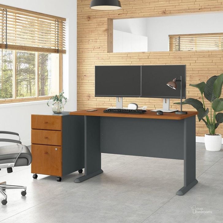 The appearance of Bush Business Furniture Series A 48W Desk with Mobile File Cabinet in Natural Cherry and Slate designed by Bush Furniture in the transitional interior design. This brown and gray piece of furniture  was selected by 1StopBedrooms from Series A Collection to add a touch of cosiness and style into your home. Sku: SRA025NCSU. Product Type: Desk. Image1