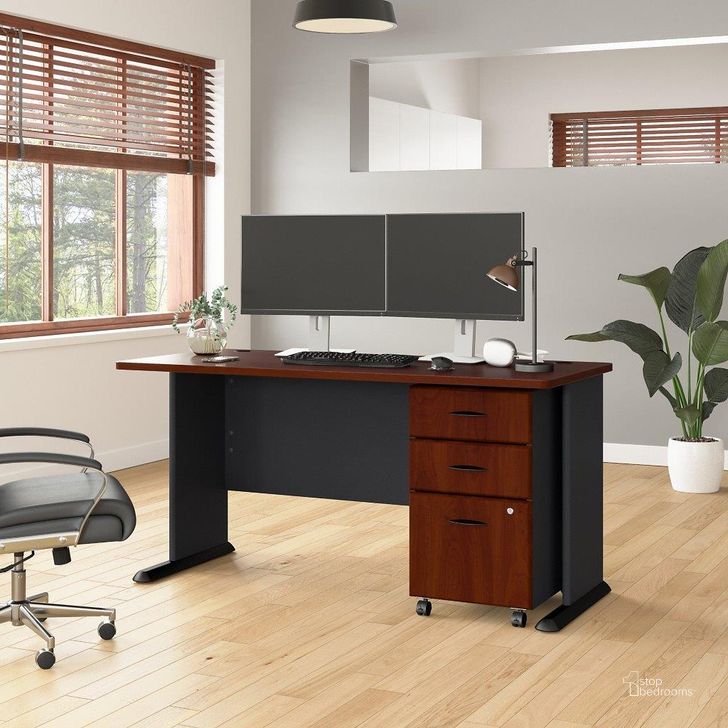 Bush Business Furniture Series A 60W Desk with Mobile File Cabinet in  Hansen Cherry and Galaxy 1StopBedrooms