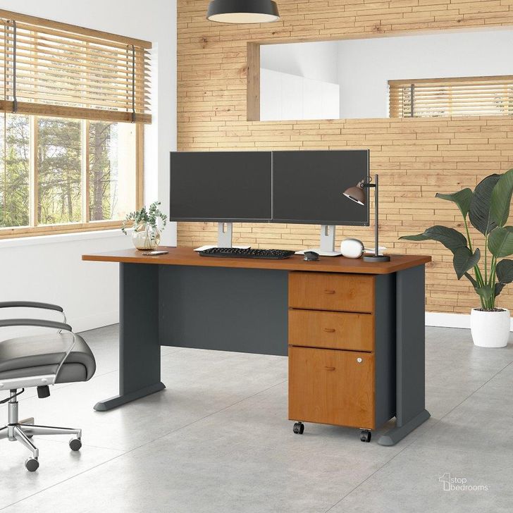 The appearance of Bush Business Furniture Series A 60W Desk with Mobile File Cabinet in Natural Cherry and Slate designed by Bush Furniture in the transitional interior design. This brown and gray piece of furniture  was selected by 1StopBedrooms from Series A Collection to add a touch of cosiness and style into your home. Sku: SRA003NCSU. Product Type: Desk. Image1