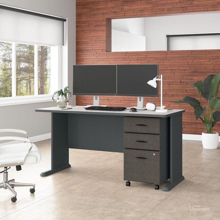 Bush Business Furniture Series A 60W Desk with Mobile File Cabinet in Slate  and White Spectrum 1StopBedrooms