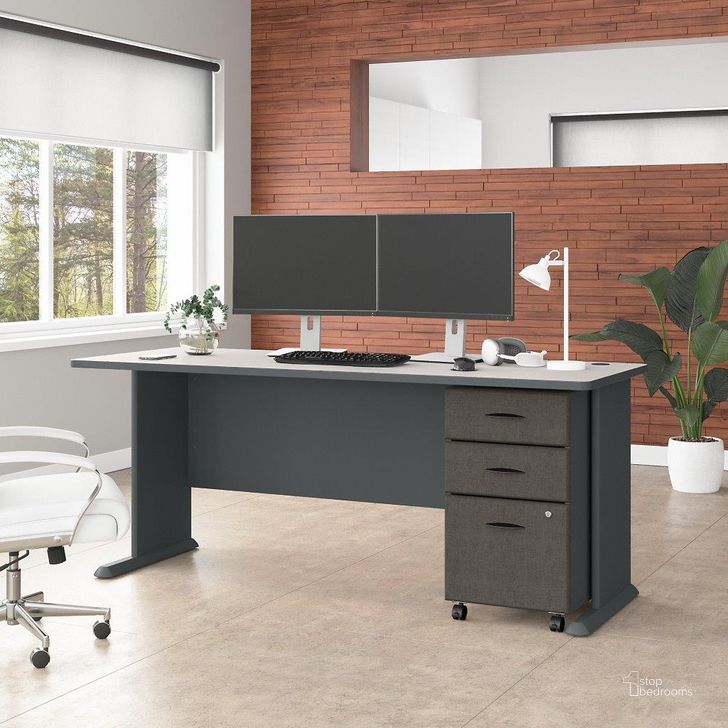 The appearance of Bush Business Furniture Series A 72W Desk with Mobile File Cabinet in Slate and White Spectrum designed by Bush Furniture in the transitional interior design. This gray and white piece of furniture  was selected by 1StopBedrooms from Series A Collection to add a touch of cosiness and style into your home. Sku: SRA013SLSU. Product Type: Desk. Image1