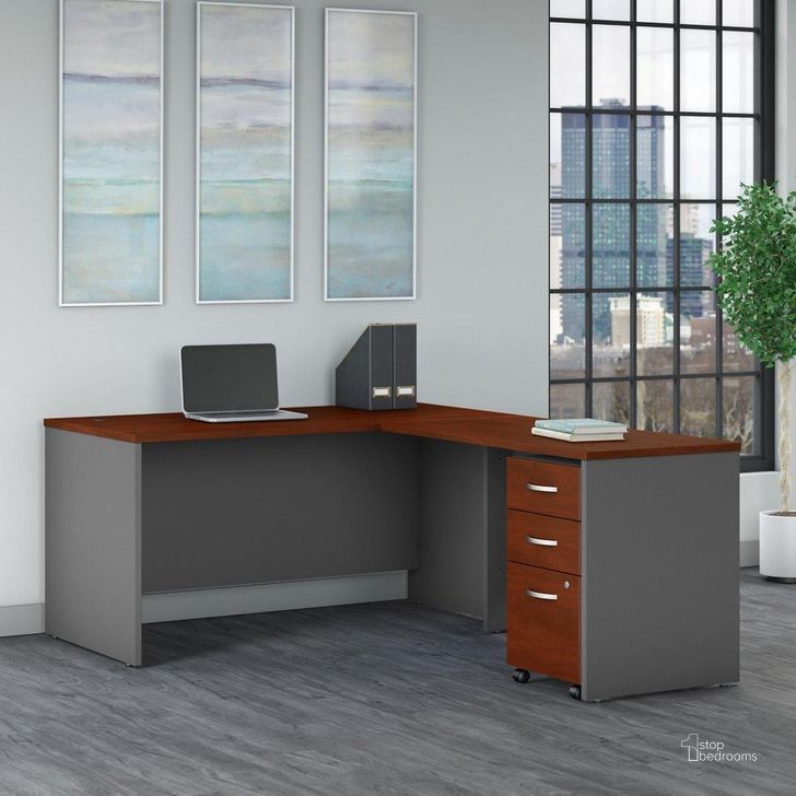 Business Office Pro Left Handed L-Shaped Desk with 3-Drawer Mobile Pedestal  in Hansen Cherry