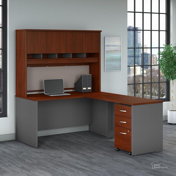 The appearance of Bush Business Furniture Series C 60W L Shaped Desk with Hutch and Mobile File Cabinet in Hansen Cherry designed by Bush Furniture in the transitional interior design. This hansen cherry piece of furniture  was selected by 1StopBedrooms from Series C Collection to add a touch of cosiness and style into your home. Sku: SRC147HCSU. Product Type: Desk & Hutch. Image1