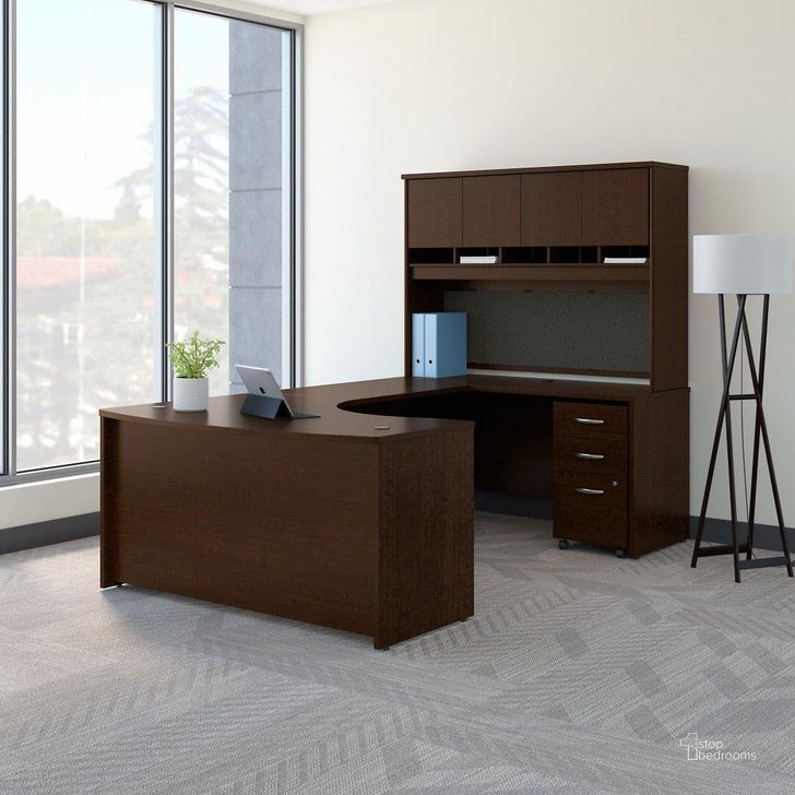 The appearance of Bush Business Furniture Series C 60W Right Handed Bow Front U Shaped Desk with Hutch and Storage in Mocha Cherry designed by Bush Furniture in the transitional interior design. This mocha cherry piece of furniture  was selected by 1StopBedrooms from Series C Collection to add a touch of cosiness and style into your home. Sku: SRC092MRSU. Product Type: Desk & Hutch. Image1