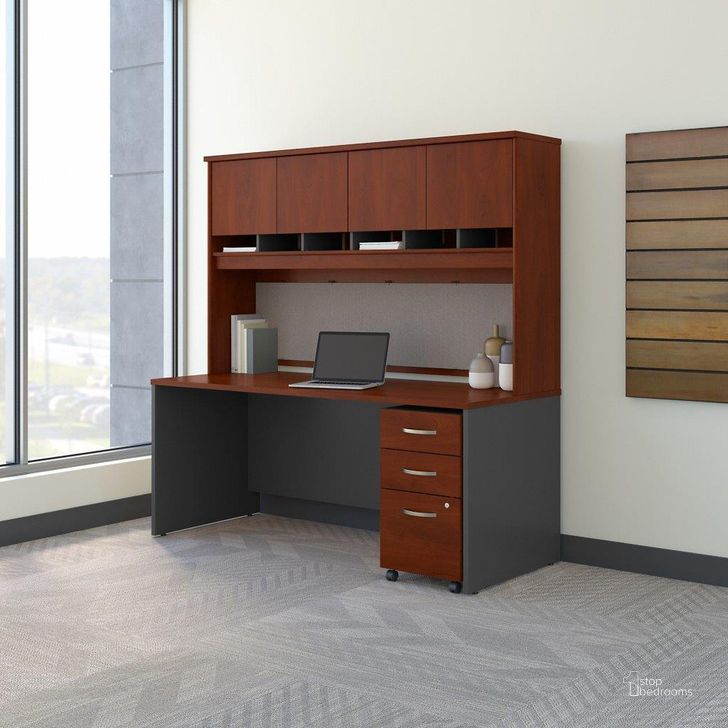 The appearance of Bush Business Furniture Series C 72W x 30D Office Desk with Hutch and Mobile File Cabinet in Hansen Cherry designed by Bush Furniture in the transitional interior design. This hansen cherry piece of furniture  was selected by 1StopBedrooms from Series C Collection to add a touch of cosiness and style into your home. Sku: SRC080HCSU. Product Type: Desk & Hutch. Image1