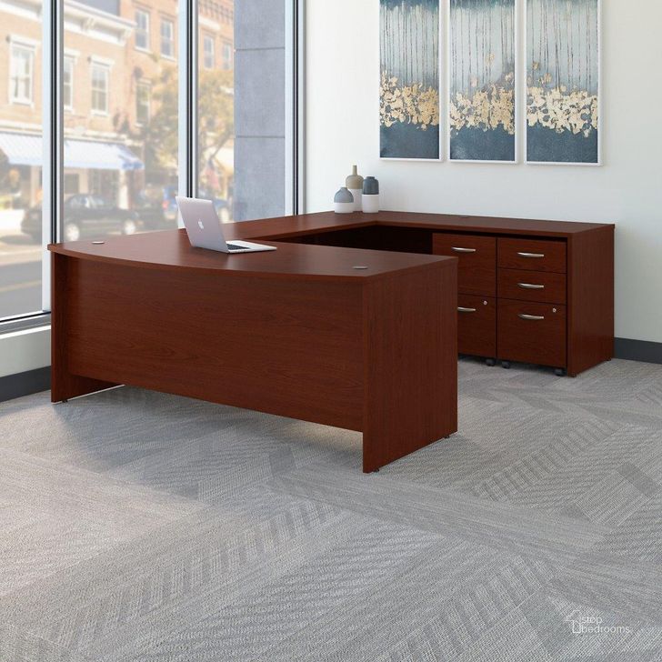 The appearance of Bush Business Furniture Series C 72W x 36D Bow Front U Shaped Desk with Mobile File Cabinets in Mahogany designed by Bush Furniture in the transitional interior design. This mahogany piece of furniture  was selected by 1StopBedrooms from Series C Collection to add a touch of cosiness and style into your home. Sku: SRC043MASU. Product Type: Desk. Image1
