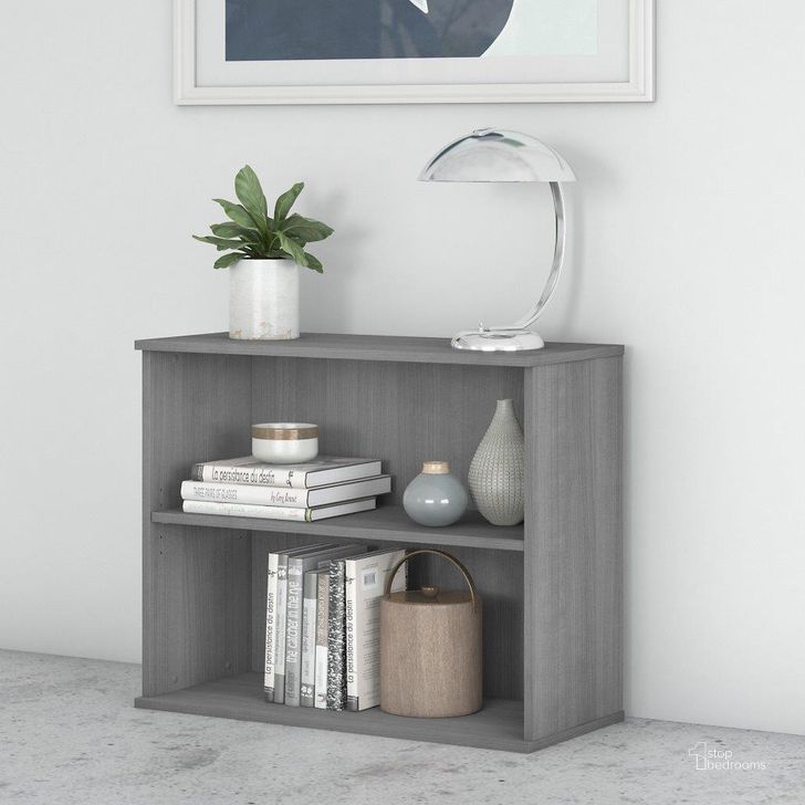The appearance of Bush Business Furniture Small 2 Shelf Bookcase in Platinum Gray designed by Bush Furniture in the transitional interior design. This gray piece of furniture  was selected by 1StopBedrooms from Bookcases Collection to add a touch of cosiness and style into your home. Sku: BK3036PG. Material: Wood. Product Type: Bookcase. Image1