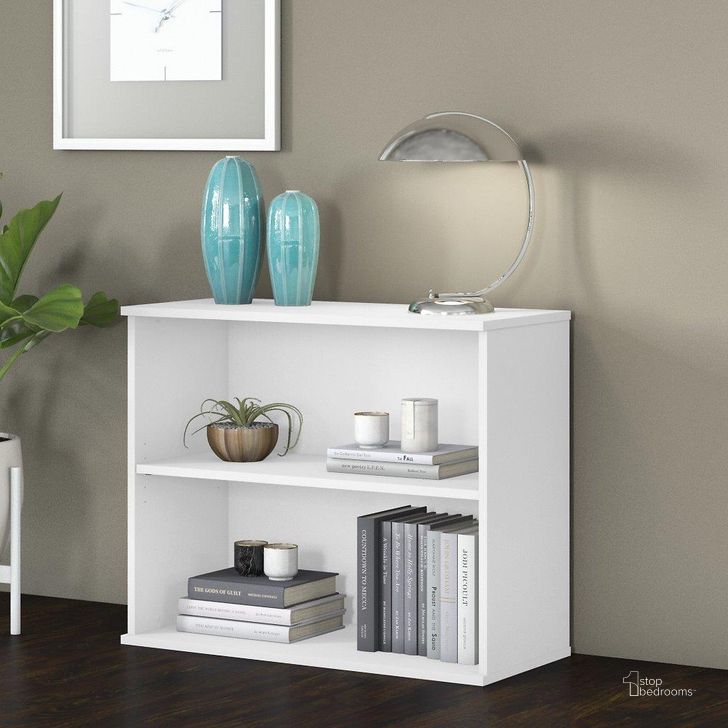 The appearance of Bush Business Furniture Small 2 Shelf Bookcase in White designed by Bush Furniture in the transitional interior design. This white piece of furniture  was selected by 1StopBedrooms from Bookcases Collection to add a touch of cosiness and style into your home. Sku: BK3036WH. Material: Wood. Product Type: Bookcase. Image1