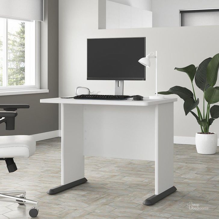 The appearance of Bush Business Furniture Studio A 36W Small Computer Desk in White designed by Bush Furniture in the modern / contemporary interior design. This white piece of furniture  was selected by 1StopBedrooms from Studio A Collection to add a touch of cosiness and style into your home. Sku: SDD136WH. Product Type: Computer Desk. Image1