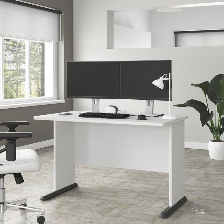 The appearance of Bush Business Furniture Studio A 48W Computer Desk in White designed by Bush Furniture in the modern / contemporary interior design. This white piece of furniture  was selected by 1StopBedrooms from Studio A Collection to add a touch of cosiness and style into your home. Sku: SDD248WH. Product Type: Computer Desk. Image1