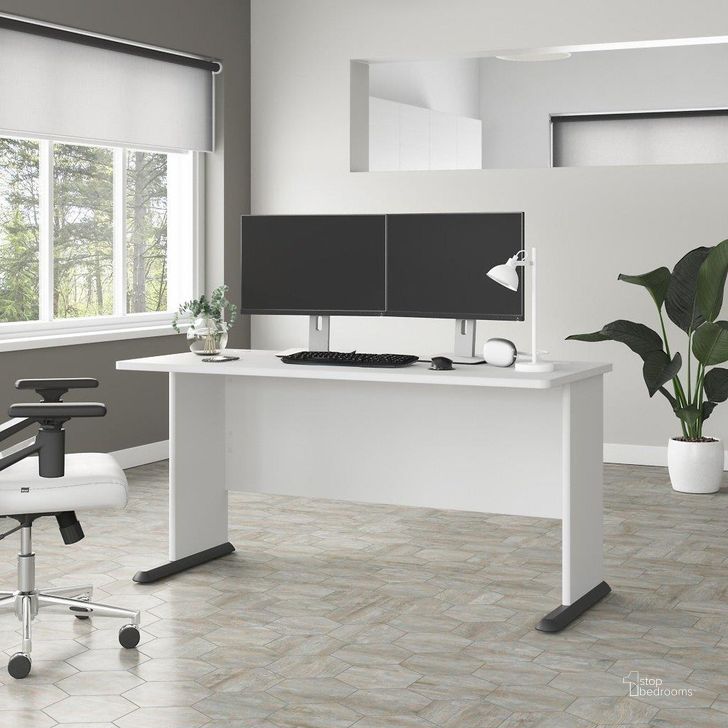 The appearance of Bush Business Furniture Studio A 60W Computer Desk in White designed by Bush Furniture in the modern / contemporary interior design. This white piece of furniture  was selected by 1StopBedrooms from Studio A Collection to add a touch of cosiness and style into your home. Sku: SDD160WH. Product Type: Computer Desk. Image1