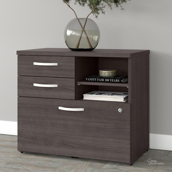 The appearance of Bush Business Furniture Studio A Office Storage Cabinet with Drawers and Shelves in Storm Gray designed by Bush Furniture in the modern / contemporary interior design. This dark gray piece of furniture  was selected by 1StopBedrooms from Studio A Collection to add a touch of cosiness and style into your home. Sku: SDF130SGSU-Z. Product Type: Storage Cabinet. Image1