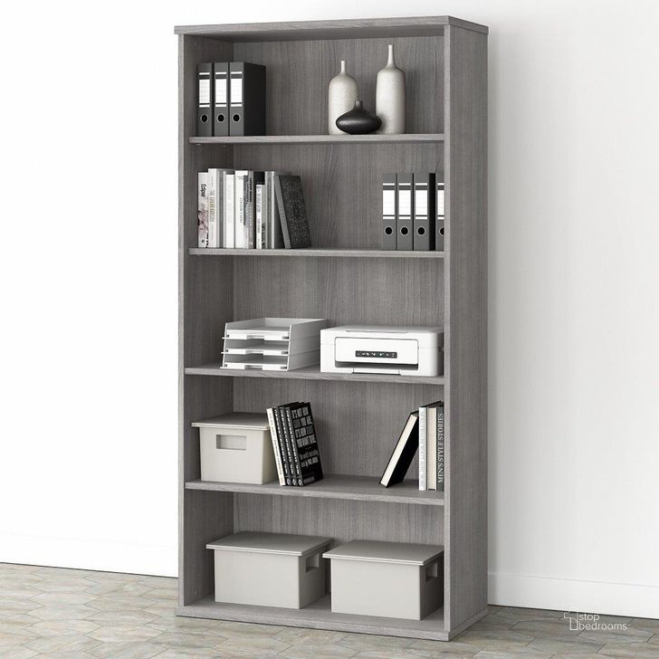The appearance of Bush Business Furniture Studio A Tall 5 Shelf Bookcase in Platinum Gray designed by Bush Furniture in the transitional interior design. This gray piece of furniture  was selected by 1StopBedrooms from Studio A Collection to add a touch of cosiness and style into your home. Sku: SDB7236PG-Z. Product Type: Bookcase. Image1